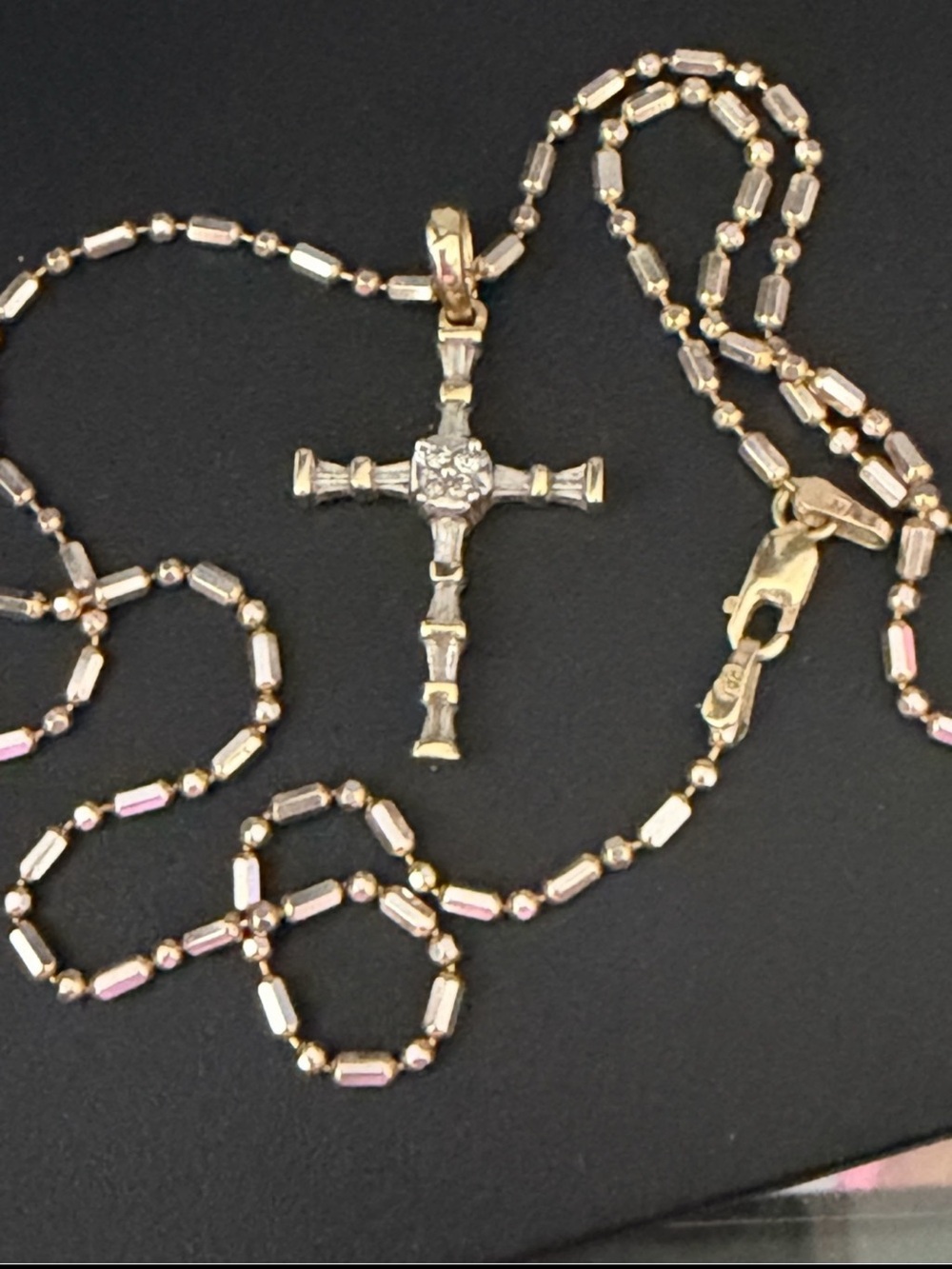 Solid 14kt Gold DiamondCross Pendant with Chain 7.3 grams total weight